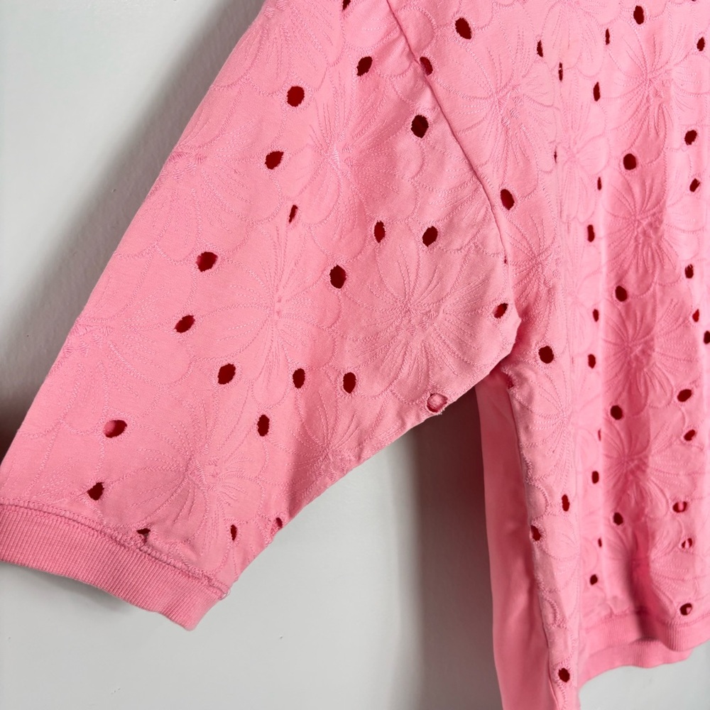 LOFT Pink Floral Eyelet Blouse